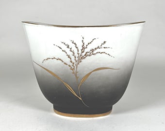 Vintage Rosenthal, Germany Boat Shape Vase with Gold Wheat and Charcoal Gray Decorations #B3