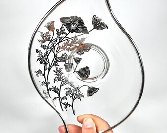 Silver City Flanders Poppy Flower Glass Dish - Amoeba Shaped
