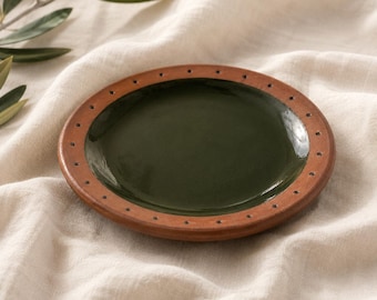Handgeschilderde terracotta ringschotel | Moderne biologische catchall bowl, gemaakt in Taiwan