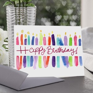 Biglietto di auguri di buon compleanno digitale scaricabile, biglietto di auguri con candela stampabile 5x7, biglietto di compleanno con acquerello, download istantaneo, biglietto di auguri fai da te, regalo artistico