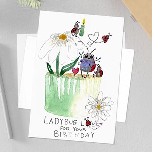 Carte d'anniversaire coccinelle, carte d'anniversaire imprimable, carte à téléchargement numérique, art mignon de coccinelle, carte d'anniversaire inspirée de la nature, carte de voeux bricolage
