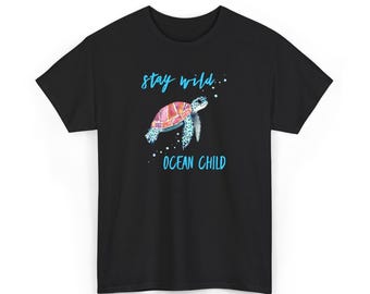Ocean Child T-Shirt, Sea Turtle Print, Coastal Style (Unisex S-XL)