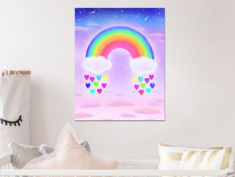 girls bedroom wall art, canvas wall art for girls, rainbow room decor,  rainbow kids room, colorful kids decor, rainbow and heart art