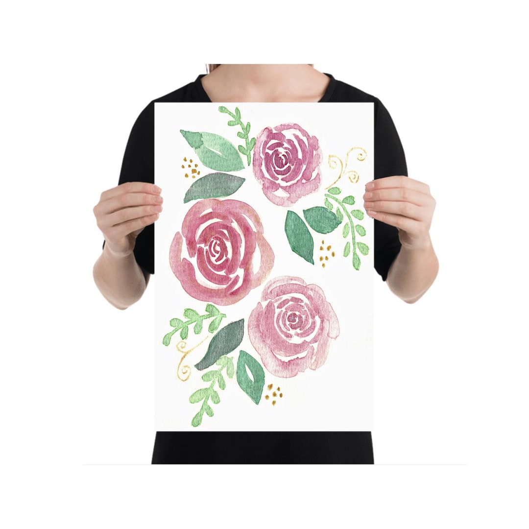 Watercolor Pink Rose Floral Wall Art, Hand-painted Botanical Print ...