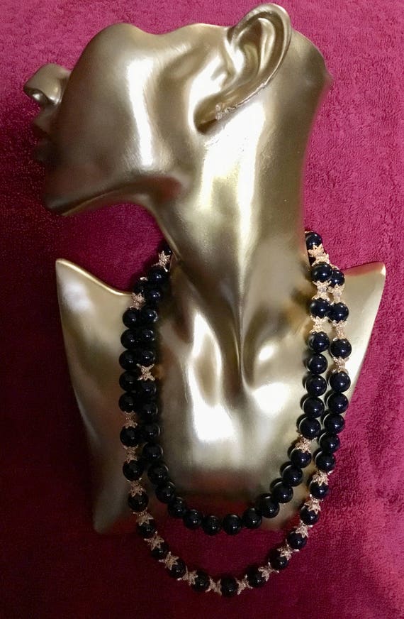 La’Faye Regal Designs by Dana Mystic Black 2 Strand Necklace, 2 Bracelets and Earrings Set