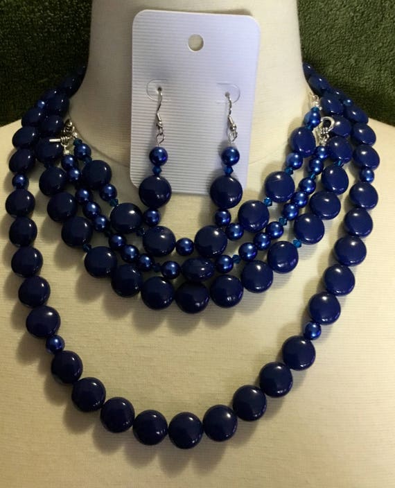 La’Faye Regal Designs by Dana, Blue Lapis Flat Bead Necklace, 2 Bracelets and Earrings Set