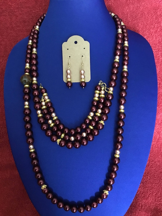 La’Faye Regal Designs by Dana 19” Brown 2 Strand Necklace, Bracelet and Earrings