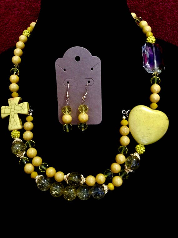 La’Faye Regal Designs by Dana Yellow Cross & Heart Necklace, Bracelet and Earrings