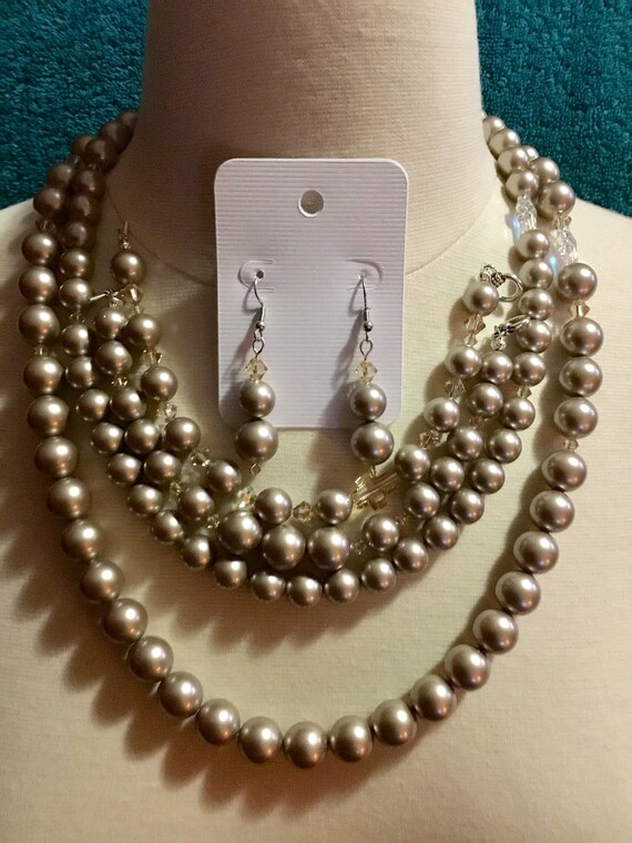 La’Faye Regal Designs by Dana, Platinum 2 Strand Necklace, 2 Bracelets and Earrings Set