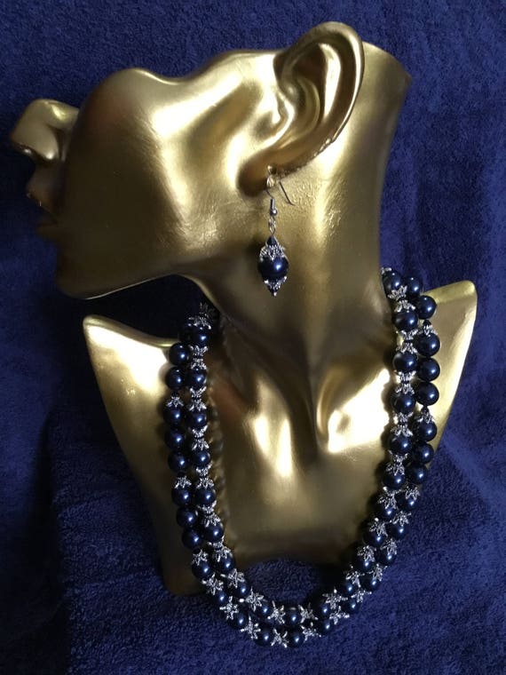 La’Faye Regal Design by Dana Night Blue 2 Strand Necklace, 2 Bracelets and Earrings Set