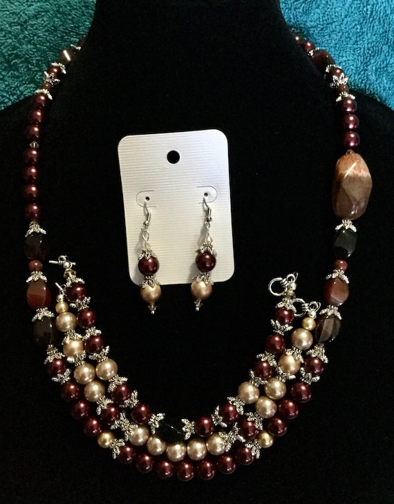 La'Faye Regal Designs by Dana Brown Stone Necklace, 2 Bracelets and Earrings