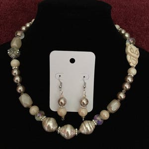 La’Faye Regal Designs by Dana Beige Owl Necklace & Earrings Set