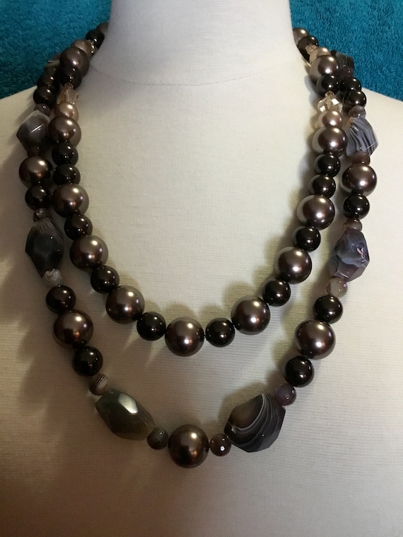 La’Faye Regal Designs by Dana, Dark Brown & Deep Chocolate 2 Strand Necklace, 3 Bracelets and Earrings Set