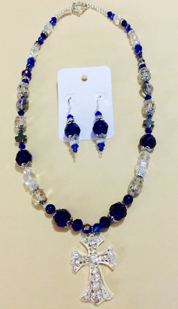 La'Faye Regal Designs by Dana Crystal & Blue Crossed Necklace Set