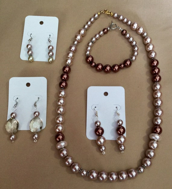 La'Faye Regal Designs by Dana Beige and Chocolate Necklace & Three Earrings Set
