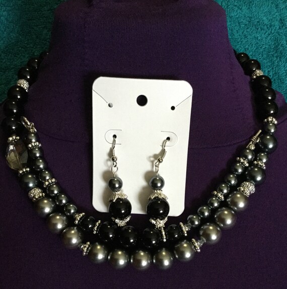La'Faye Regal Designs by Dana Silver & Black with Crystal Necklace, Bracelet and Earrings