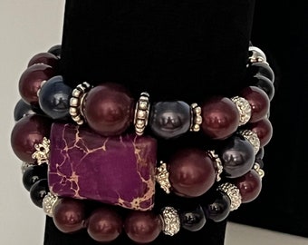 La’Faye Regal Designs by Dana, BlackBerry/Dark Purple 3 Bracelet Set