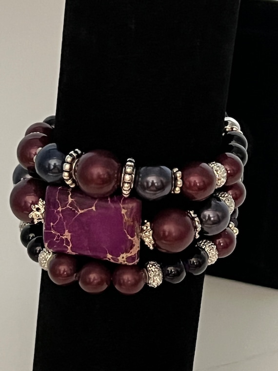 La’Faye Regal Designs by Dana, BlackBerry/Dark Purple 3 Bracelet Set