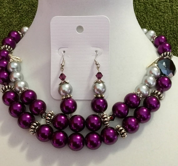 La'Faye Regal Designs by Dana Wine & Gray Chunky Necklace, Bracelet and Earrings Set