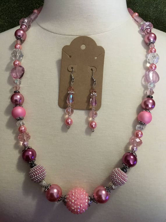 La’Faye Regal Designs by Dana, High Fashion Pink Breast Cancer Awareness Necklace & 2 Earrings Set