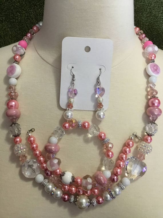 La’Faye Regal Designs by Dana, Breast Cancer Awareness Heart Necklace, 2 Bracelets and Earrings Set