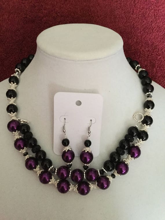 La’Faye Regal Designs by Dana Wine & Black Necklace, Bracelet and Earrings