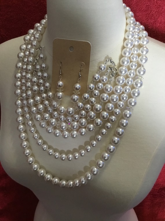 La’Faye Regal Designs by Dana White Pearl & Crystal 3 Strand Necklace, 3 Bracelets and Earrings Set