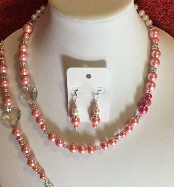 La'Faye Regal Designs by Dana, End of Summer Pink Heart Necklace, Bracelet and Earrings Set