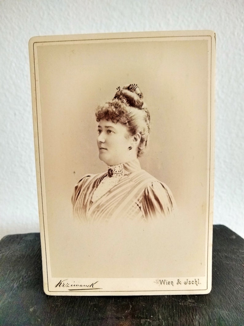 Antique European Cabinet Card Sepia Tone Portrait of a Woman Rudolph Krziwanek Studio in Austria