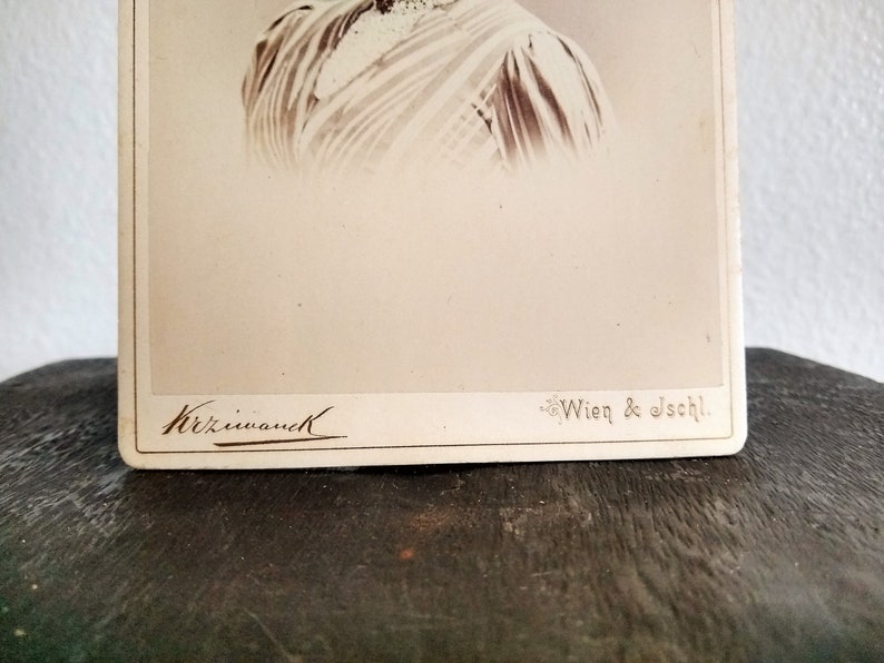 Antique European Cabinet Card Sepia Tone Portrait of a Woman Rudolph Krziwanek Studio in Austria