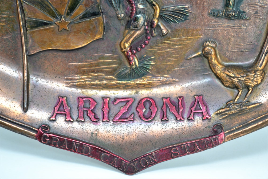 Vintage Arizona Souvenir Metal Wall Plaque 3D Colorful Images Etsy
