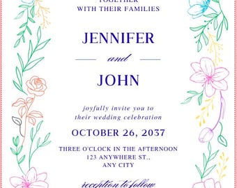 Spring Wedding Editable Invitation | Floral Wedding Template | Printable Instant Download | Customizable Invitation | DIY Wedding Stationery