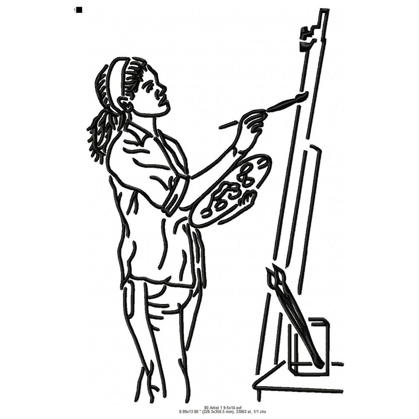 Artist Painter Outline Line Art Machine Embroidery Digitized Etsy
