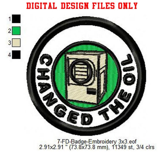 Changed The Oil Freeze Dryer Merit Adulting Badge Machine Embroidery Digitized Design Files for 2x2 & 3x3 inc Patch | Dst | Pes | Hus | VP3