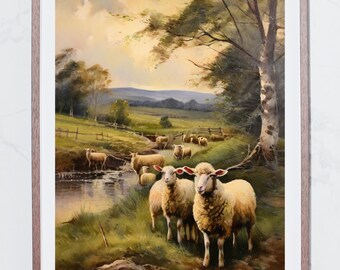 Sheep Painting, Vintage Farm Animal Print, Wall Decor, Modern Farmhouse ...