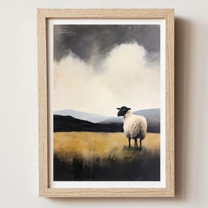 Naive Sheep Painting|Farm Animal Print|Vintage Wall Decor| print has a light color| farm animalart|Lone sheep in the field, Digital Download