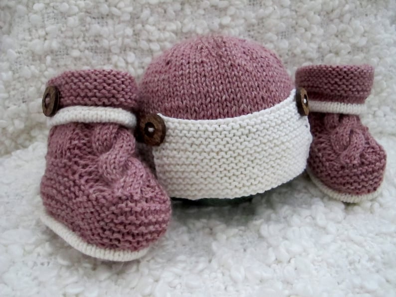 Hand Knitted Baby Aviator Hat with Matching Booties