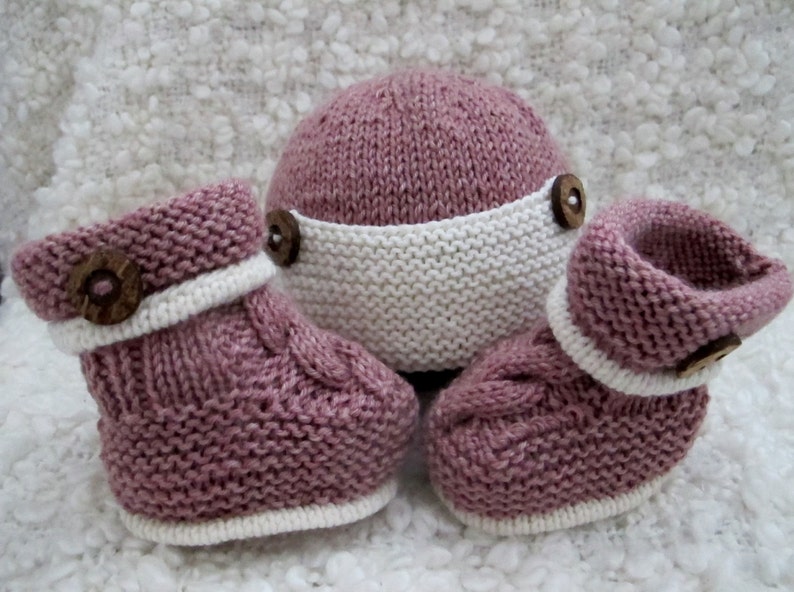 Hand Knitted Baby Aviator Hat with Matching Booties