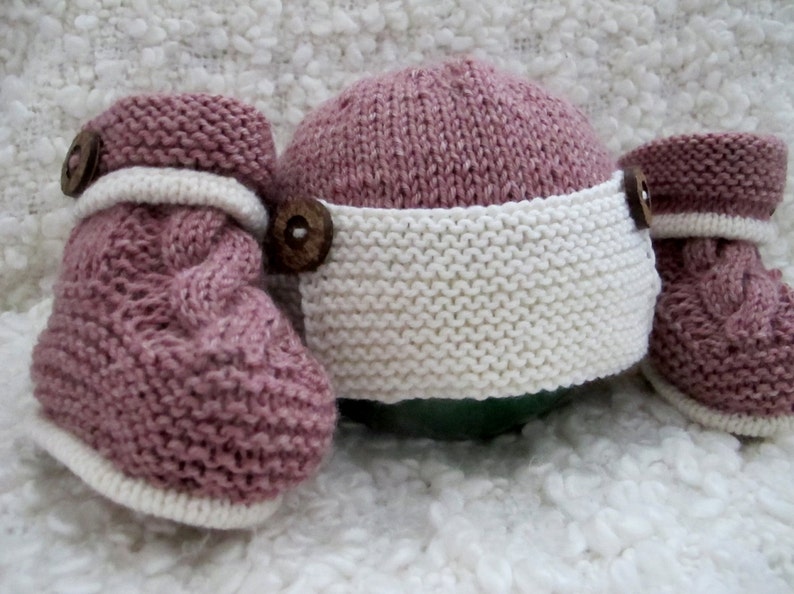Hand Knitted Baby Aviator Hat with Matching Booties