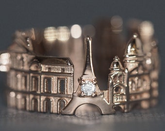 Paris Ring with 3 Diamonds - The Best Engagement Ring - Really Precious Ring - One of a kind Ring for Your Woman