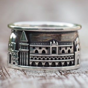 Venice Italy - Blackened Silver Band Ring - Romantic Memento