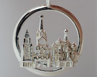 Moscow, Russia Pendant | represents landmarks of Moscow | Made in the USA | US sterling silver and 14k gold used