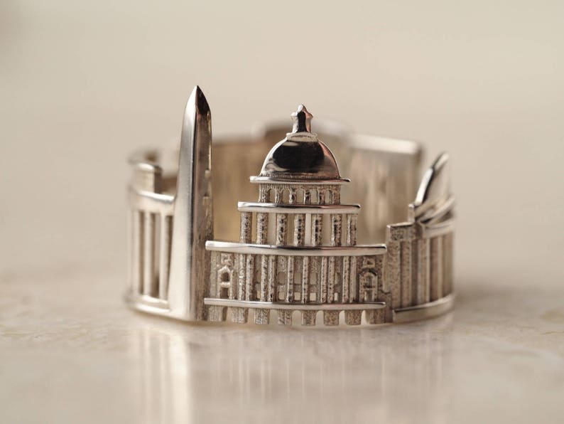 Washington DC Cityscape Ring Skyline Ring Gift for Him Romantic Gift Shekhtwoman Unique Jewelry Custom City Ring image 5