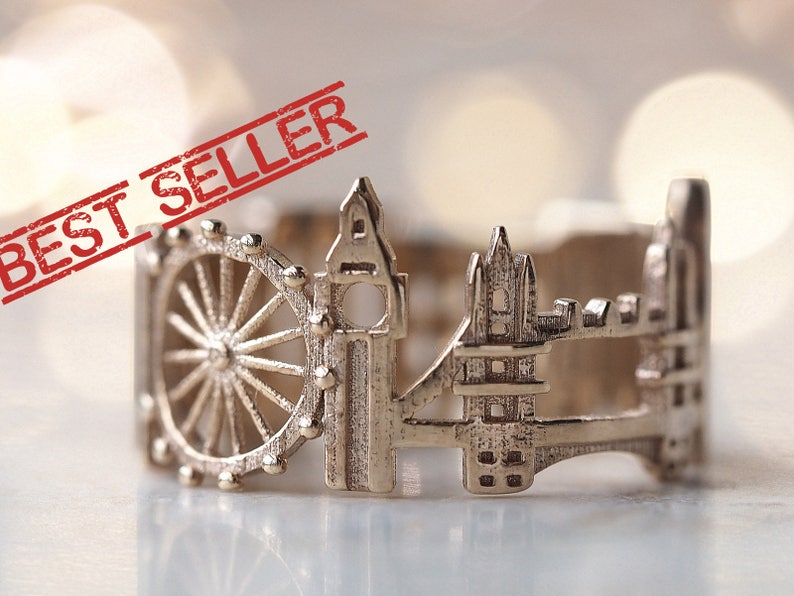 London Cityscape Ring | England Skyline Ring | Silver Ring Gift | Statement Ring | Christmas Gift for Her | Best Seller | Custom City Ring