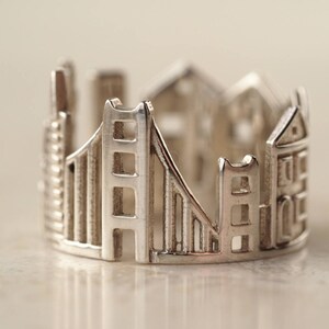 San Francisco Cityscape Ring California Silver Golden Ring Christmas Idea Statement Ring Gift for Him Birthday Gift for Friend image 5