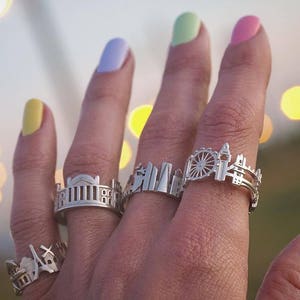 London Cityscape Ring England Skyline Ring Silver Ring Gift Statement Ring Christmas Gift for Her Best Seller Custom City Ring image 7