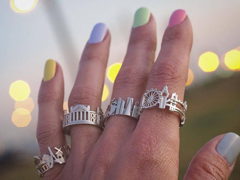 London Cityscape Ring England Skyline Ring Silver Ring Gift Statement Ring Christmas Gift for Her Best Seller Custom City Ring image 7