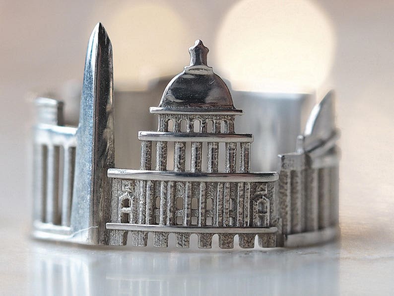 Washington DC Cityscape Ring Skyline Ring Gift for Him Romantic Gift Shekhtwoman Unique Jewelry Custom City Ring image 1