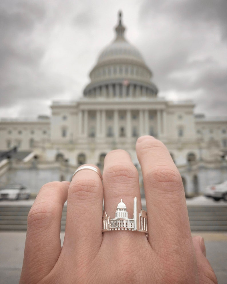 Washington DC Cityscape Ring Skyline Ring Gift for Him Romantic Gift Shekhtwoman Unique Jewelry Custom City Ring image 8