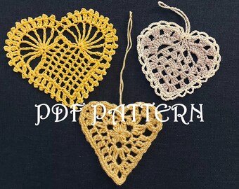 Tres patrones PDF de corazones grandes de ganchillo / encaje / aplique / decoración